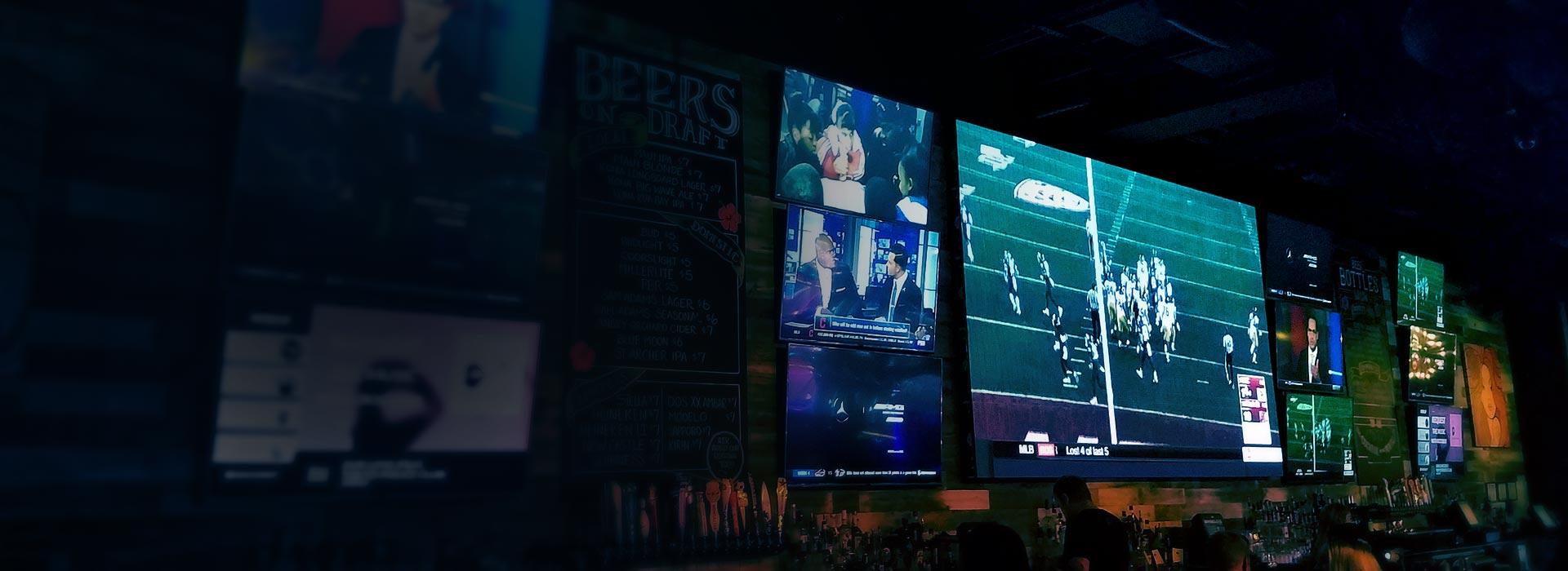 Patrons at local Panama City Beach restaurant and bar enjoy live sports on tv wall thanks to 850 Pro HDTV switches and multiplexors